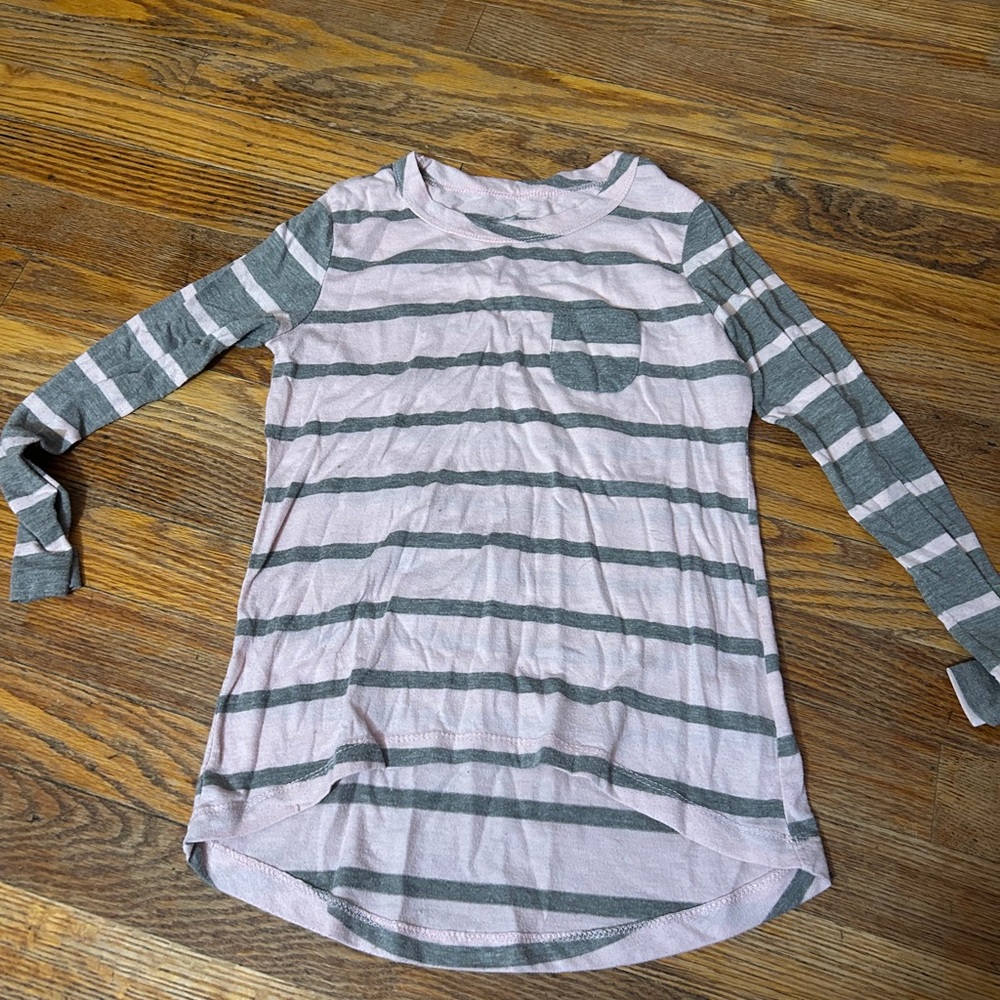 Poof! Pink and Gray Striped Long Sleeve Tee